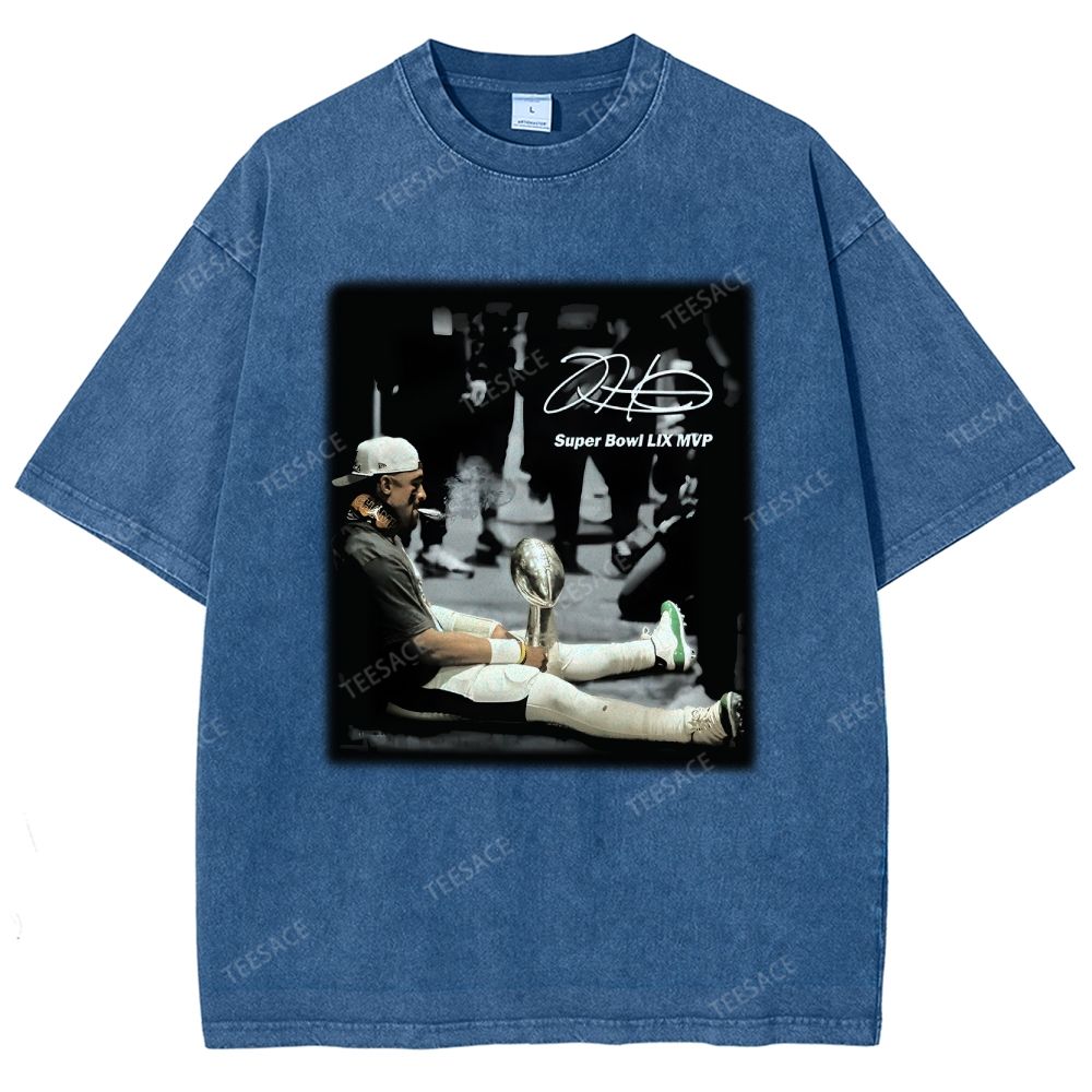 Vintage Style Unisex-Adult Oversized Washed Street T-shirt | JALEN HURTS MVP 2.12 2.0 TEE