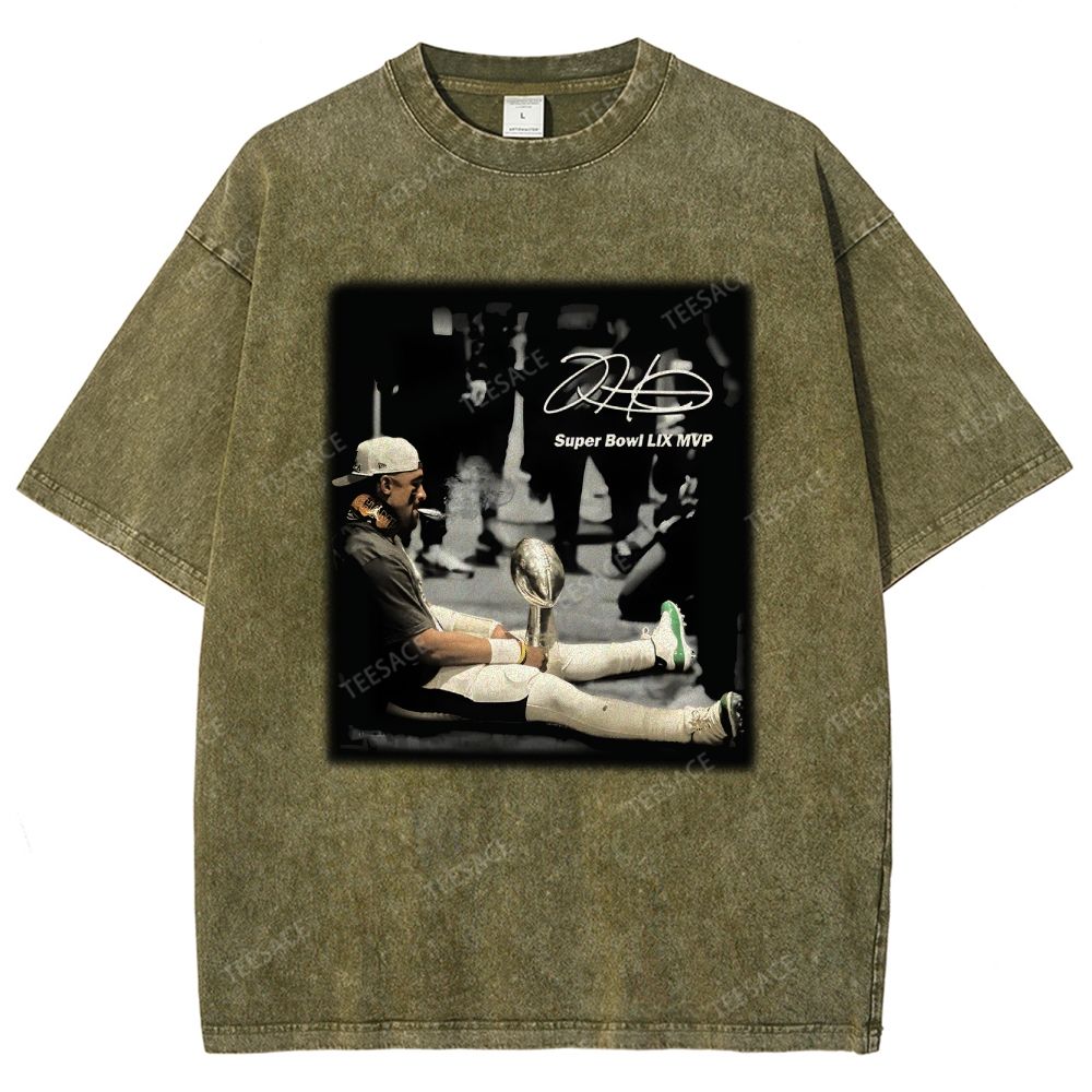 Vintage Style Unisex-Adult Oversized Washed Street T-shirt | JALEN HURTS MVP 2.12 2.0 TEE