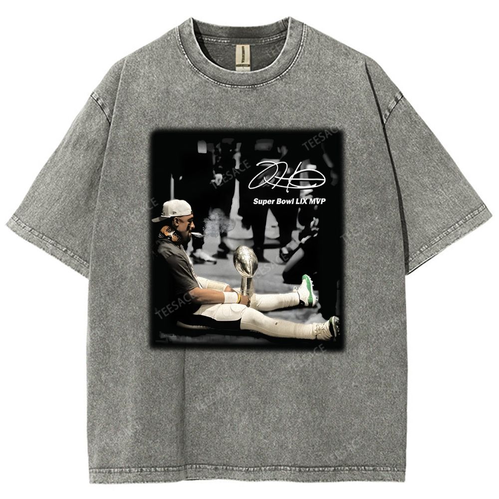 Vintage Style Unisex-Adult Oversized Washed Street T-shirt | JALEN HURTS MVP 2.12 2.0 TEE