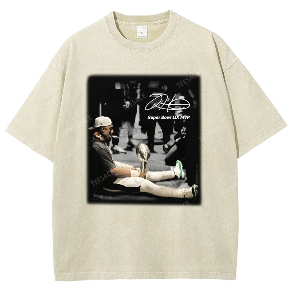 Vintage Style Unisex-Adult Oversized Washed Street T-shirt | JALEN HURTS MVP 2.12 2.0 TEE