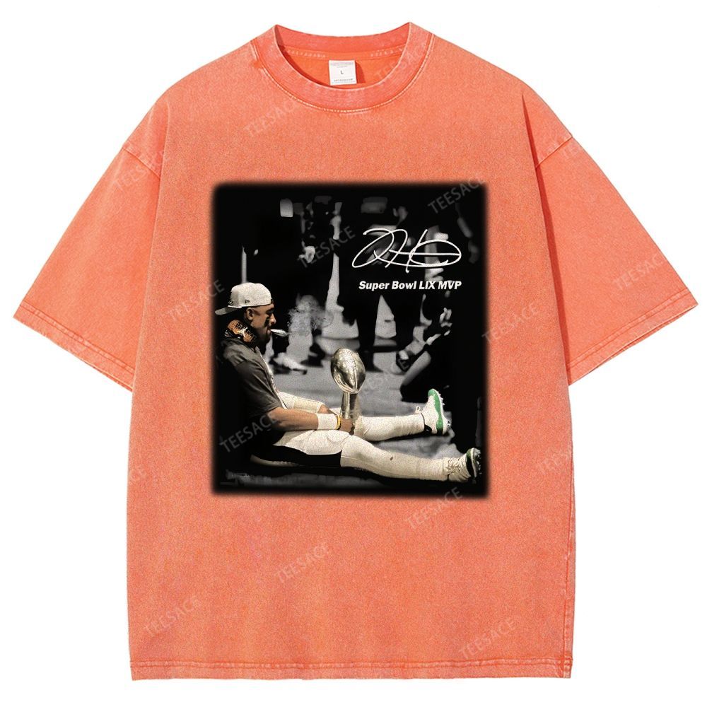 Vintage Style Unisex-Adult Oversized Washed Street T-shirt | JALEN HURTS MVP 2.12 2.0 TEE