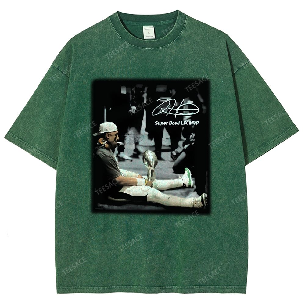 Vintage Style Unisex-Adult Oversized Washed Street T-shirt | JALEN HURTS MVP 2.12 2.0 TEE