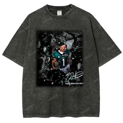 Vintage Style Unisex-Adult Oversized Washed Street T-shirt | JALEN HURTS MVP 2.12 3.0 TEE