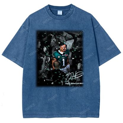 Vintage Style Unisex-Adult Oversized Washed Street T-shirt | JALEN HURTS MVP 2.12 3.0 TEE