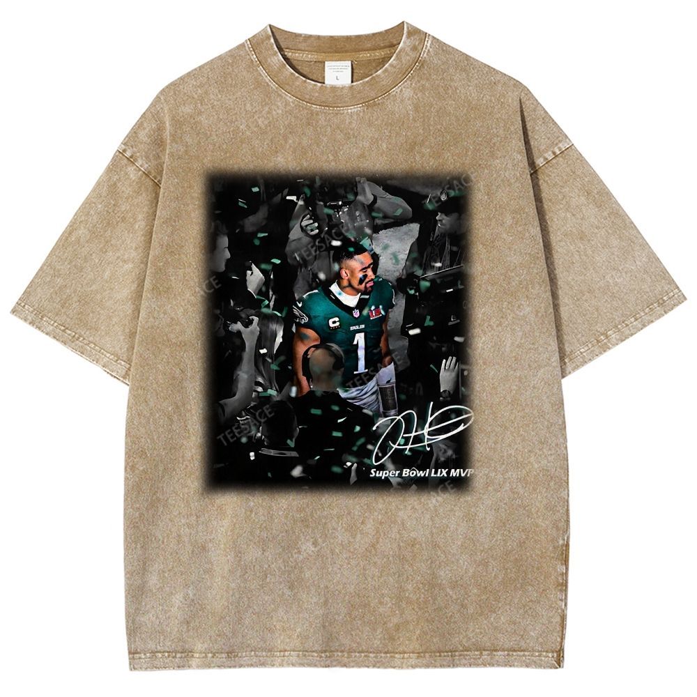 Vintage Style Unisex-Adult Oversized Washed Street T-shirt | JALEN HURTS MVP 2.12 3.0 TEE