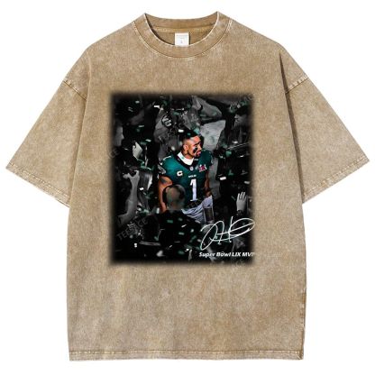 Vintage Style Unisex-Adult Oversized Washed Street T-shirt | JALEN HURTS MVP 2.12 3.0 TEE