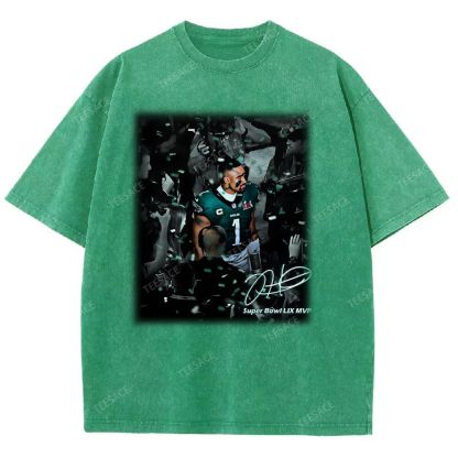 Vintage Style Unisex-Adult Oversized Washed Street T-shirt | JALEN HURTS MVP 2.12 3.0 TEE