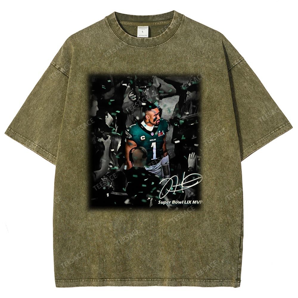 Vintage Style Unisex-Adult Oversized Washed Street T-shirt | JALEN HURTS MVP 2.12 3.0 TEE