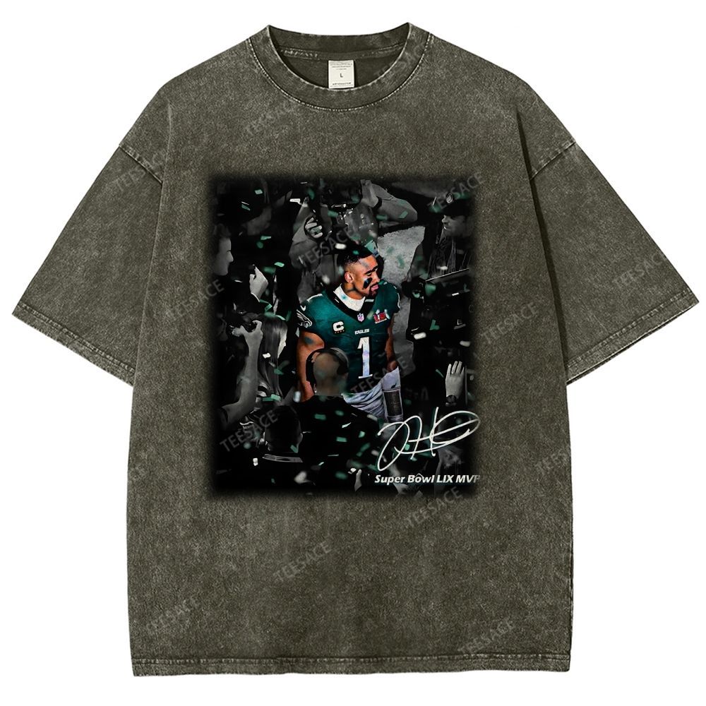 Vintage Style Unisex-Adult Oversized Washed Street T-shirt | JALEN HURTS MVP 2.12 3.0 TEE