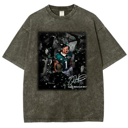Vintage Style Unisex-Adult Oversized Washed Street T-shirt | JALEN HURTS MVP 2.12 3.0 TEE