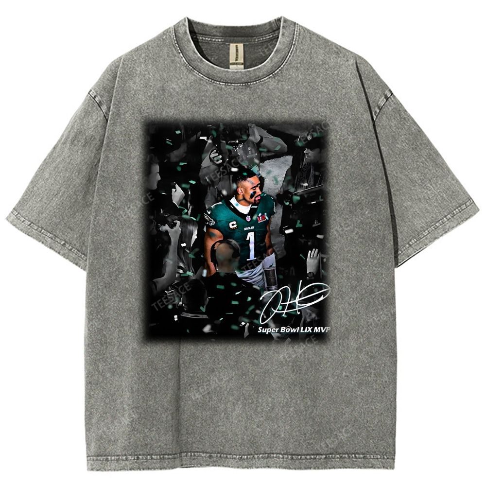 Vintage Style Unisex-Adult Oversized Washed Street T-shirt | JALEN HURTS MVP 2.12 3.0 TEE