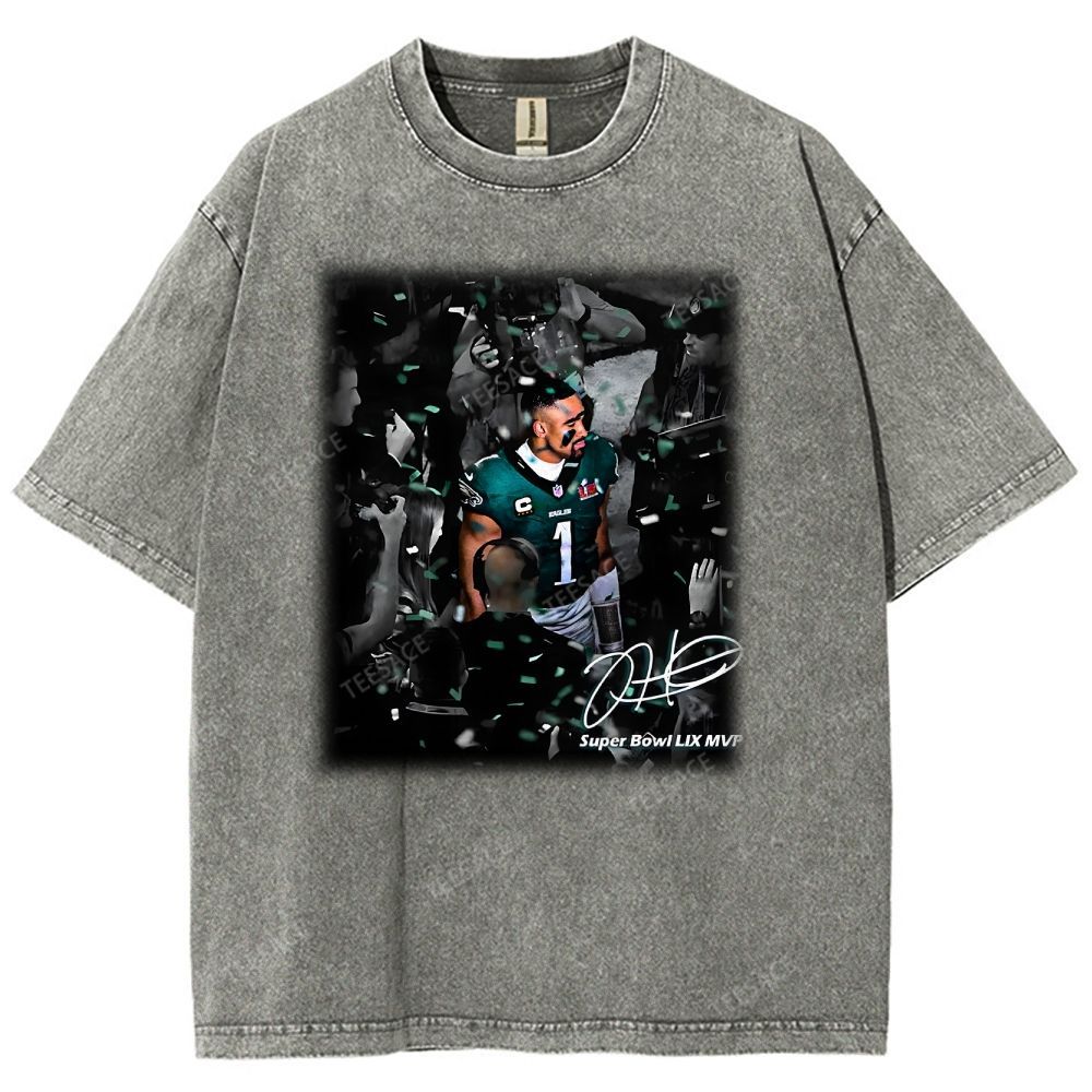 Vintage Style Unisex-Adult Oversized Washed Street T-shirt | JALEN HURTS MVP 2.12 3.0 TEE