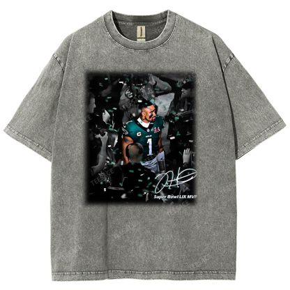 Vintage Style Unisex-Adult Oversized Washed Street T-shirt | JALEN HURTS MVP 2.12 3.0 TEE