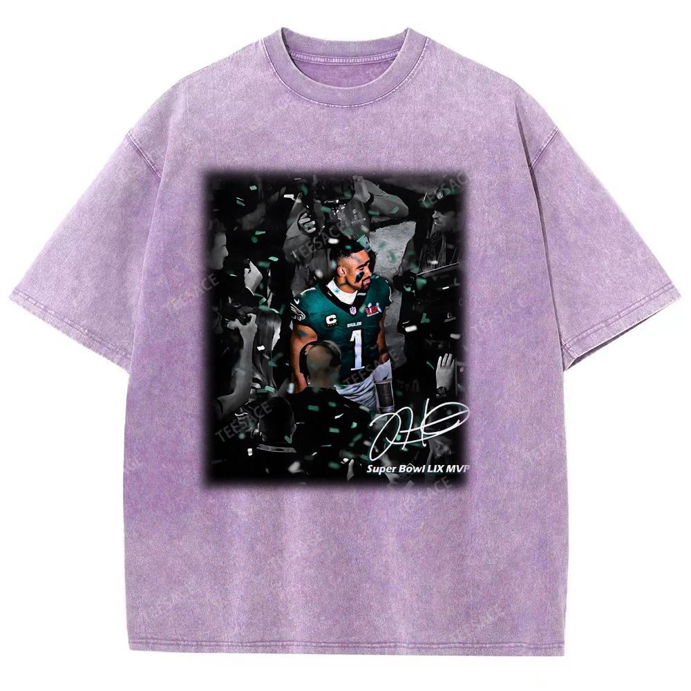 Vintage Style Unisex-Adult Oversized Washed Street T-shirt | JALEN HURTS MVP 2.12 3.0 TEE