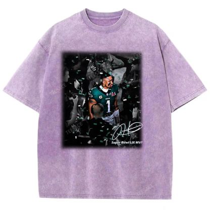 Vintage Style Unisex-Adult Oversized Washed Street T-shirt | JALEN HURTS MVP 2.12 3.0 TEE