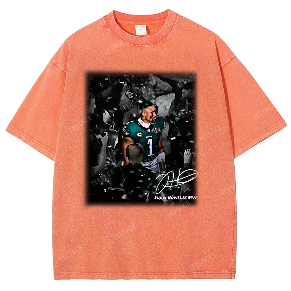Vintage Style Unisex-Adult Oversized Washed Street T-shirt | JALEN HURTS MVP 2.12 3.0 TEE