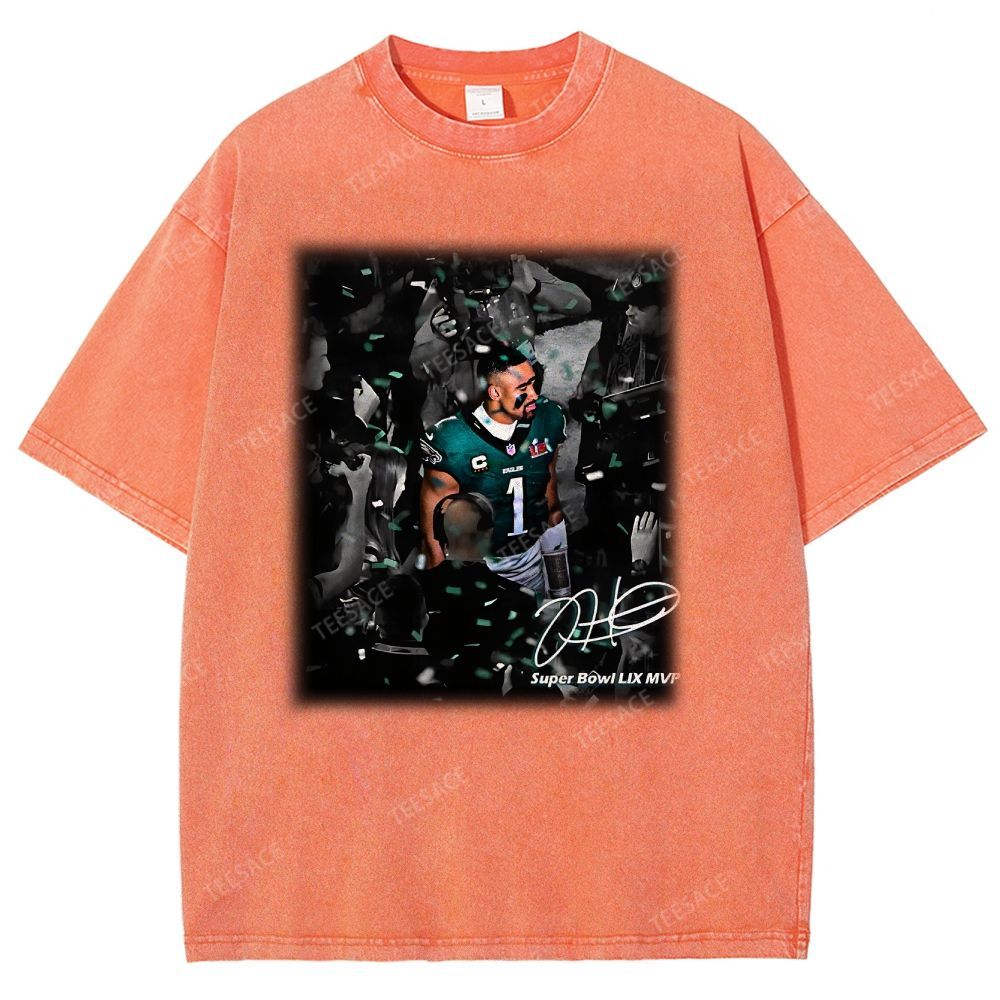 Vintage Style Unisex-Adult Oversized Washed Street T-shirt | JALEN HURTS MVP 2.12 3.0 TEE