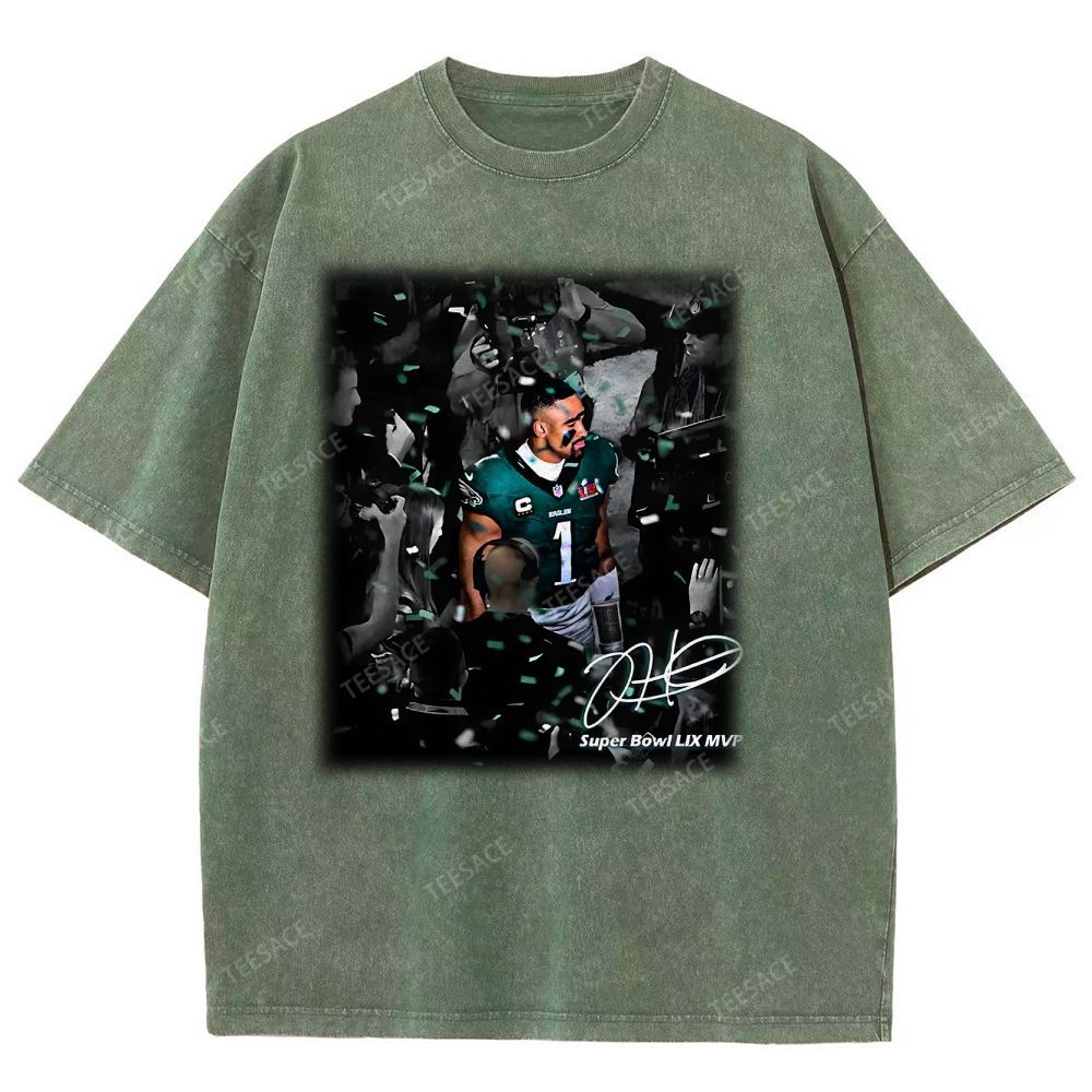 Vintage Style Unisex-Adult Oversized Washed Street T-shirt | JALEN HURTS MVP 2.12 3.0 TEE