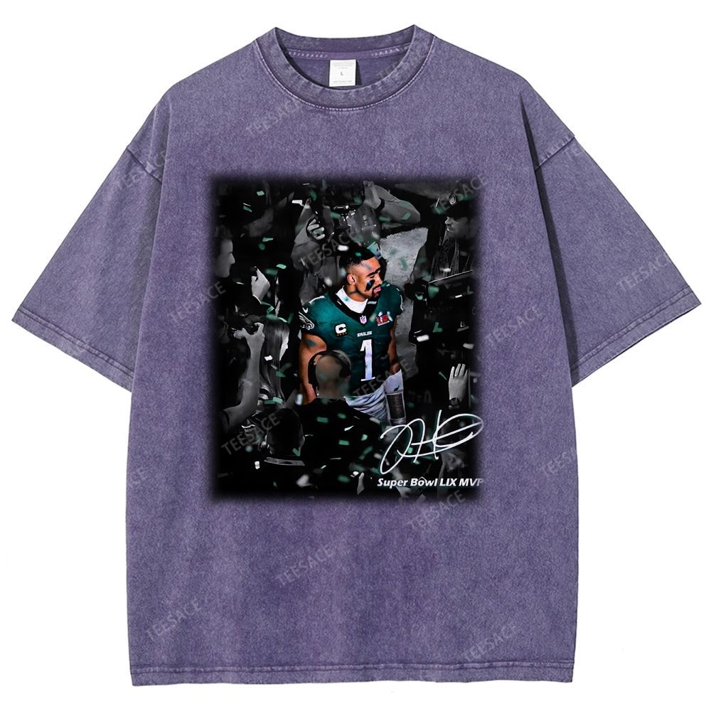 Vintage Style Unisex-Adult Oversized Washed Street T-shirt | JALEN HURTS MVP 2.12 3.0 TEE
