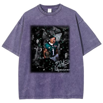Vintage Style Unisex-Adult Oversized Washed Street T-shirt | JALEN HURTS MVP 2.12 3.0 TEE
