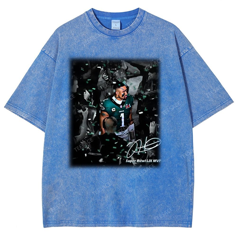 Vintage Style Unisex-Adult Oversized Washed Street T-shirt | JALEN HURTS MVP 2.12 3.0 TEE
