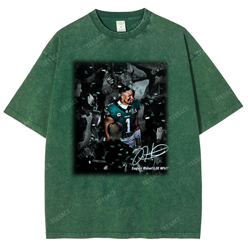 Vintage Style Unisex-Adult Oversized Washed Street T-shirt | JALEN HURTS MVP 2.12 3.0 TEE