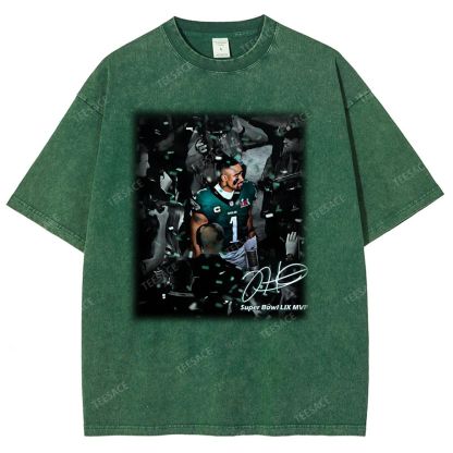 Vintage Style Unisex-Adult Oversized Washed Street T-shirt | JALEN HURTS MVP 2.12 3.0 TEE