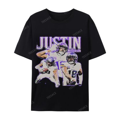 Unisex Casual Cotton Short Sleeve T-Shirt | JUSTIN JEFFERSON TEE 10.15