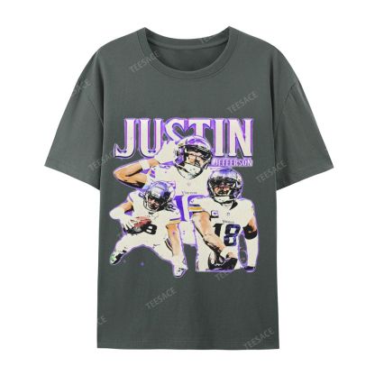 Unisex Casual Cotton Short Sleeve T-Shirt | JUSTIN JEFFERSON TEE 10.15