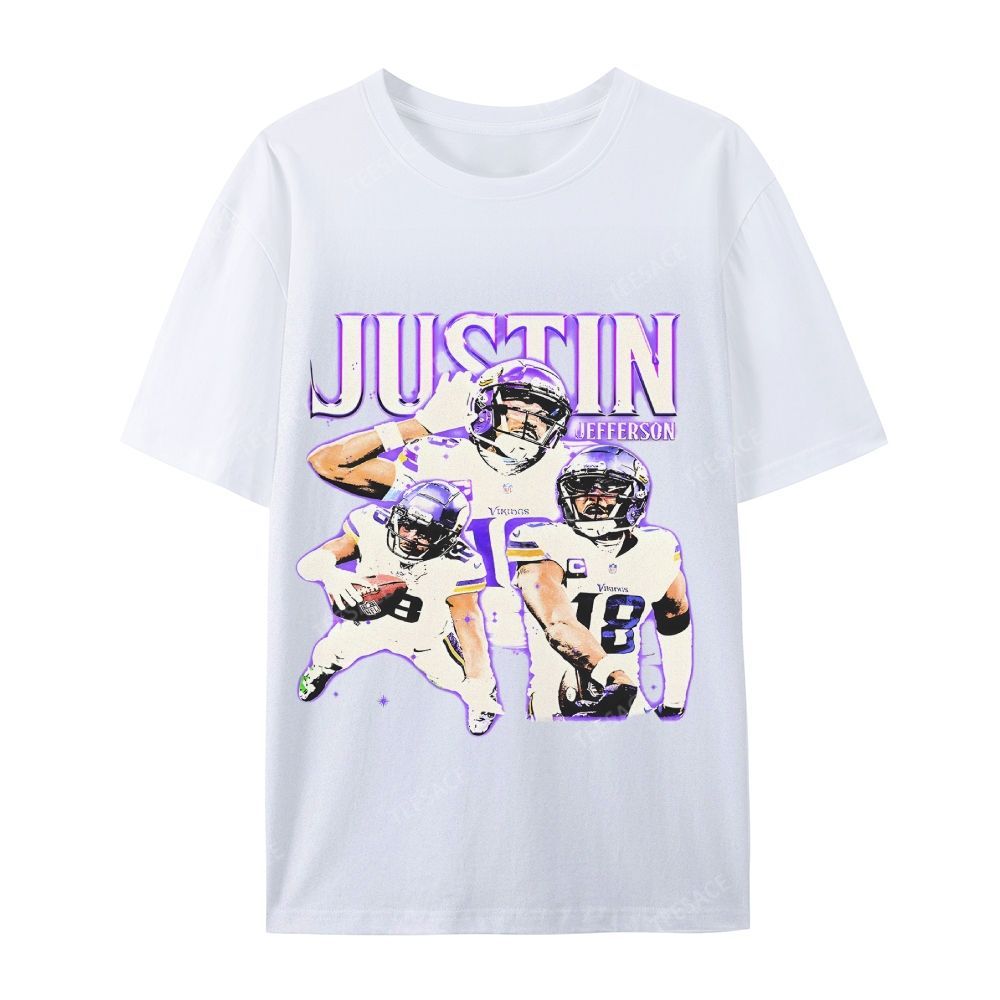 Unisex Casual Cotton Short Sleeve T-Shirt | JUSTIN JEFFERSON TEE 10.15