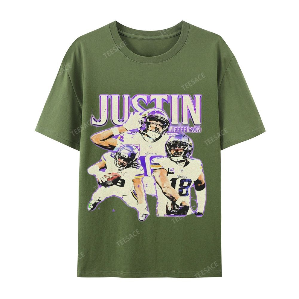 Unisex Casual Cotton Short Sleeve T-Shirt | JUSTIN JEFFERSON TEE 10.15
