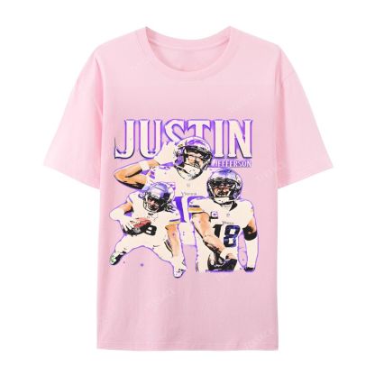 Unisex Casual Cotton Short Sleeve T-Shirt | JUSTIN JEFFERSON TEE 10.15