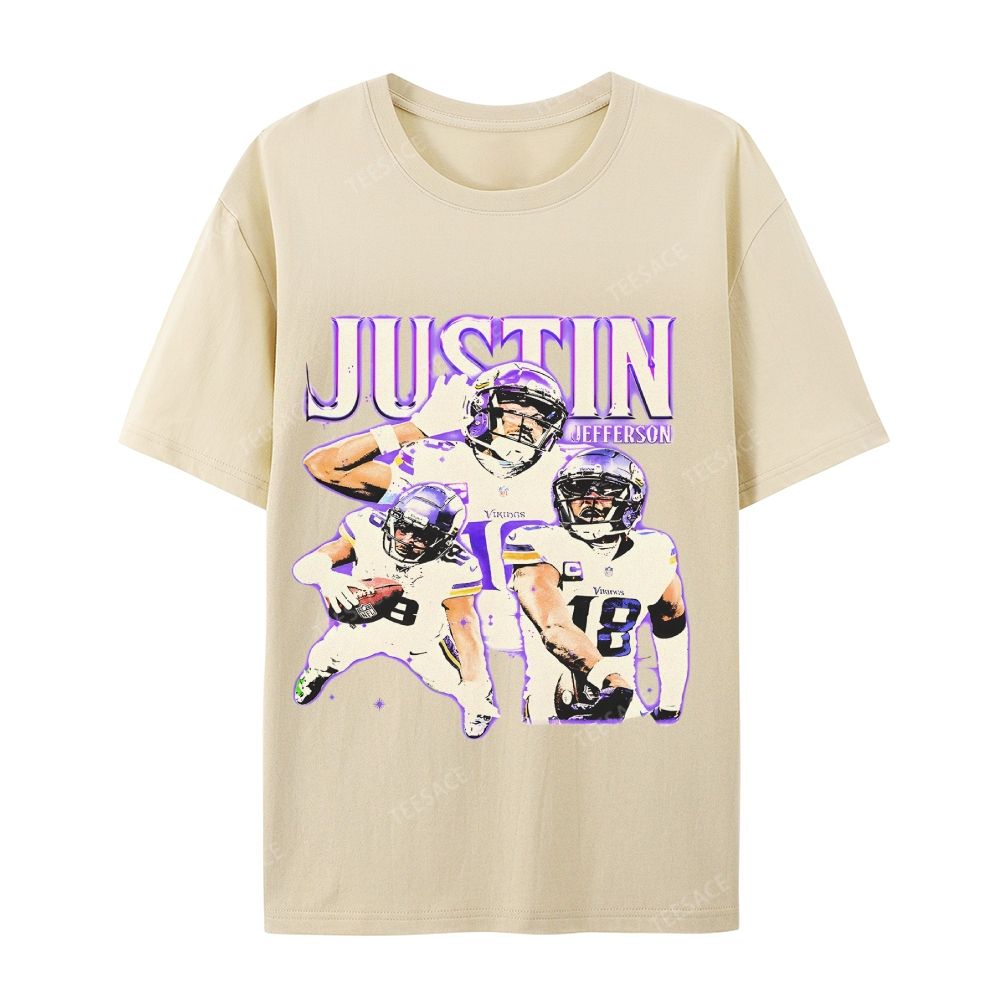 Unisex Casual Cotton Short Sleeve T-Shirt | JUSTIN JEFFERSON TEE 10.15