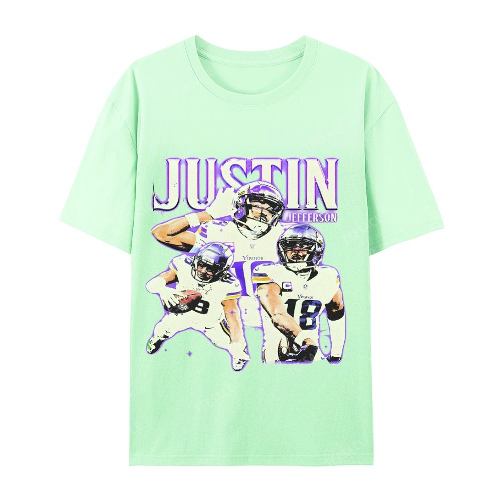 Unisex Casual Cotton Short Sleeve T-Shirt | JUSTIN JEFFERSON TEE 10.15