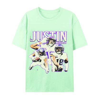 Unisex Casual Cotton Short Sleeve T-Shirt | JUSTIN JEFFERSON TEE 10.15