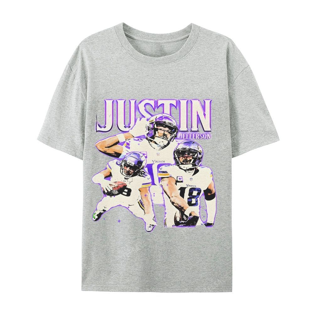 Unisex Casual Cotton Short Sleeve T-Shirt | JUSTIN JEFFERSON TEE 10.15