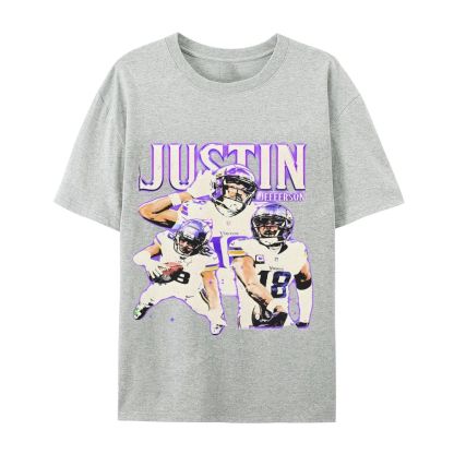 Unisex Casual Cotton Short Sleeve T-Shirt | JUSTIN JEFFERSON TEE 10.15