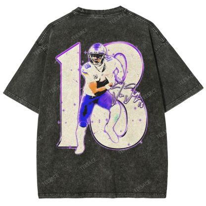 Vintage Style Unisex-Adult Oversized Washed Street T-shirt | JUSTIN JEFFERSON TEE 10.15