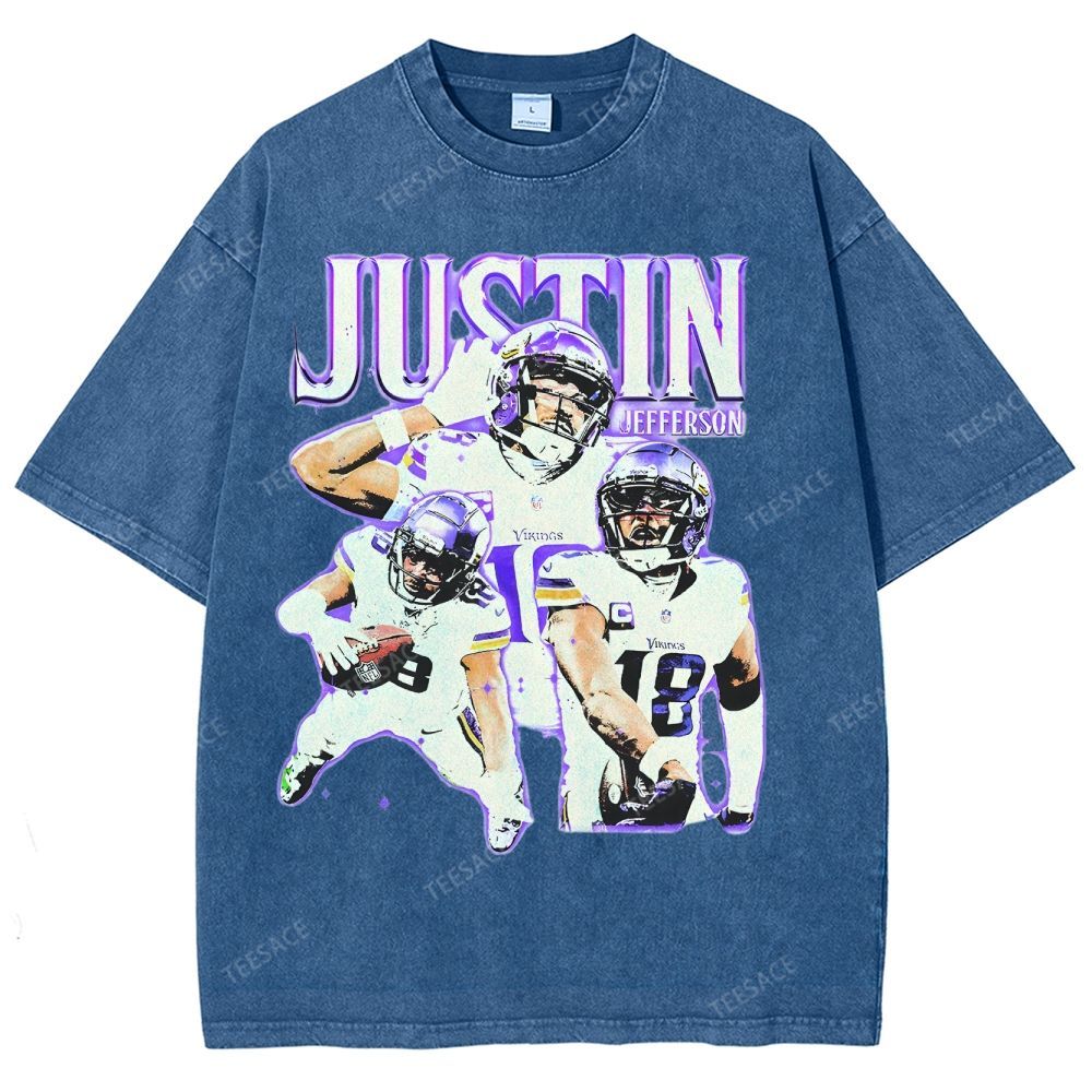 Vintage Style Unisex-Adult Oversized Washed Street T-shirt | JUSTIN JEFFERSON TEE 10.15