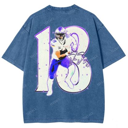 Vintage Style Unisex-Adult Oversized Washed Street T-shirt | JUSTIN JEFFERSON TEE 10.15