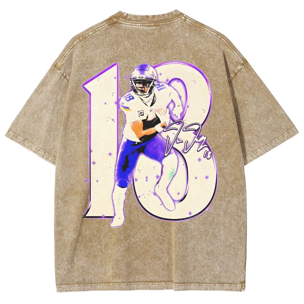 Vintage Style Unisex-Adult Oversized Washed Street T-shirt | JUSTIN JEFFERSON TEE 10.15