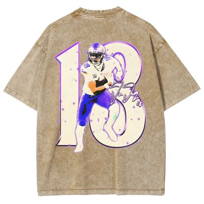 Vintage Style Unisex-Adult Oversized Washed Street T-shirt | JUSTIN JEFFERSON TEE 10.15