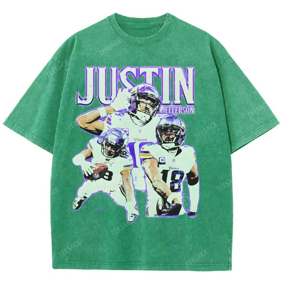 Vintage Style Unisex-Adult Oversized Washed Street T-shirt | JUSTIN JEFFERSON TEE 10.15