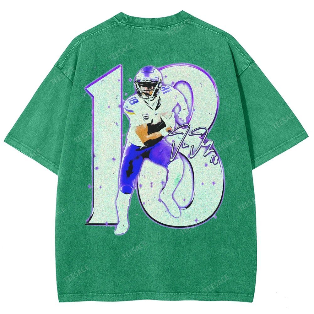 Vintage Style Unisex-Adult Oversized Washed Street T-shirt | JUSTIN JEFFERSON TEE 10.15