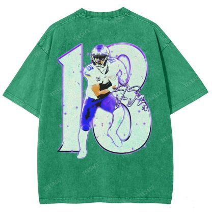 Vintage Style Unisex-Adult Oversized Washed Street T-shirt | JUSTIN JEFFERSON TEE 10.15