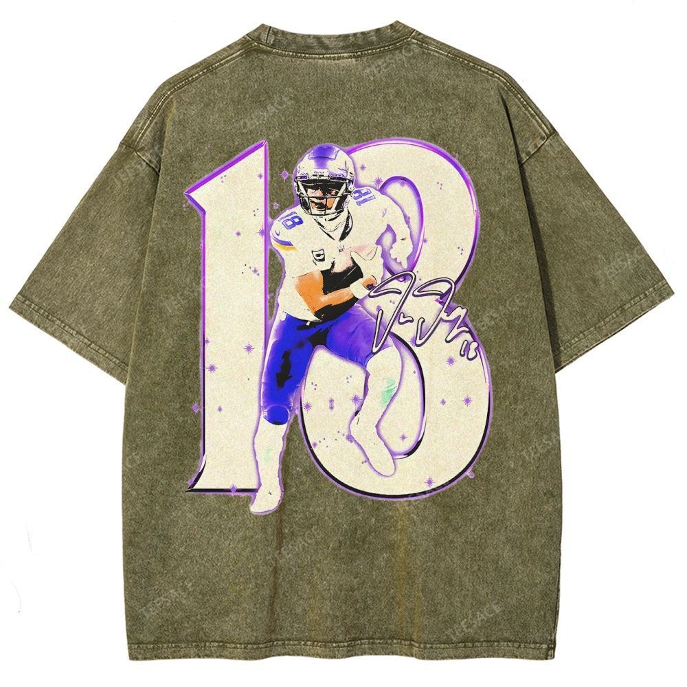 Vintage Style Unisex-Adult Oversized Washed Street T-shirt | JUSTIN JEFFERSON TEE 10.15