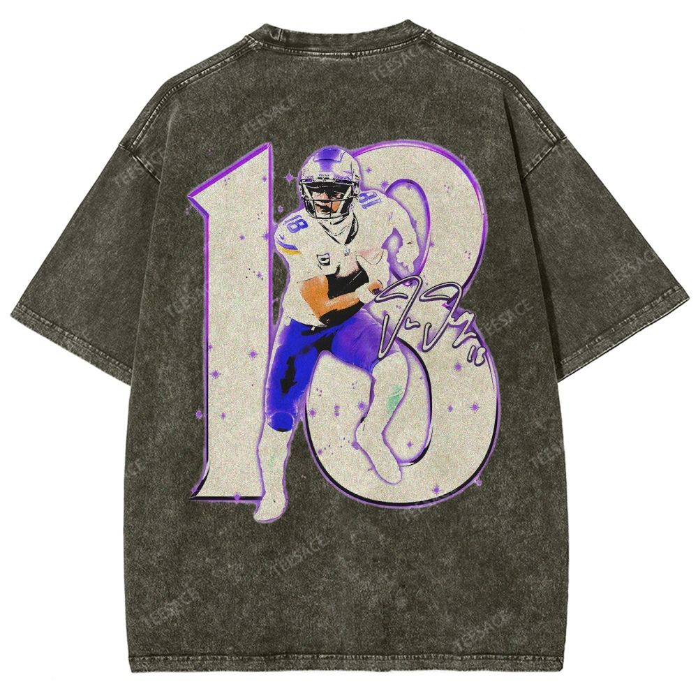 Vintage Style Unisex-Adult Oversized Washed Street T-shirt | JUSTIN JEFFERSON TEE 10.15