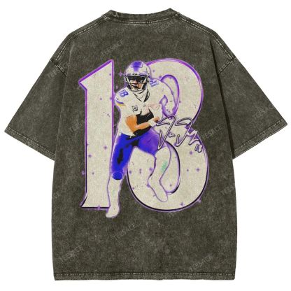 Vintage Style Unisex-Adult Oversized Washed Street T-shirt | JUSTIN JEFFERSON TEE 10.15