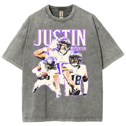 Vintage Style Unisex-Adult Oversized Washed Street T-shirt | JUSTIN JEFFERSON TEE 10.15