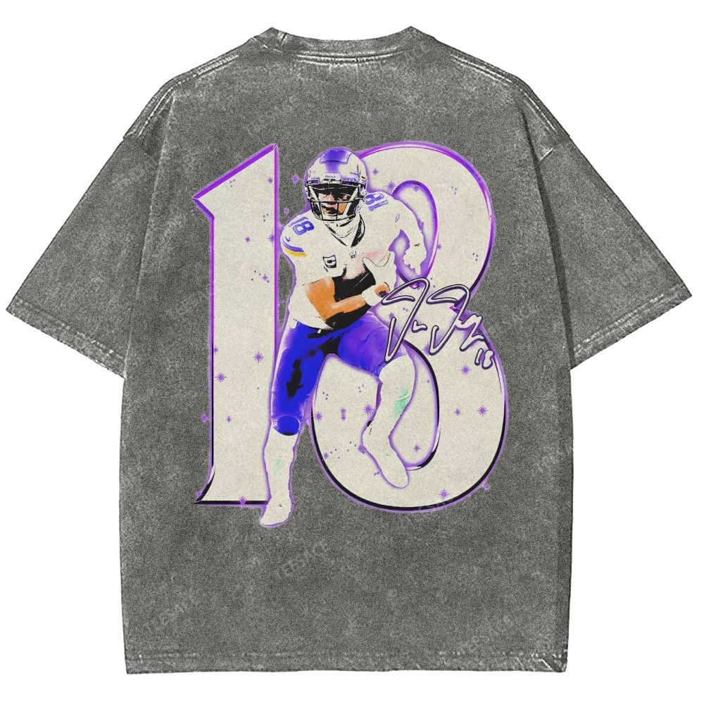 Vintage Style Unisex-Adult Oversized Washed Street T-shirt | JUSTIN JEFFERSON TEE 10.15